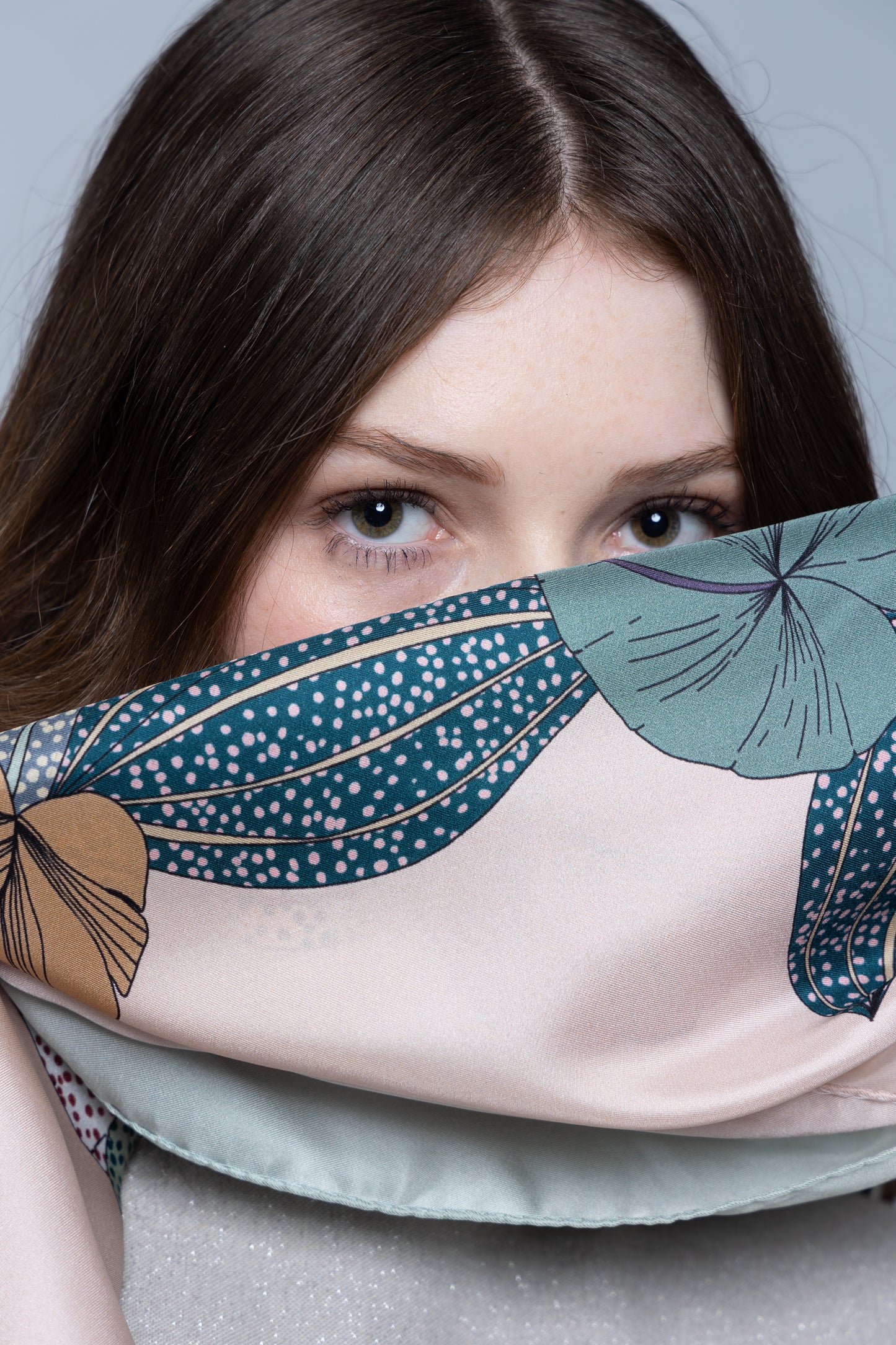 Tropical Bloom Pale Pink and Sage Silk Scarf