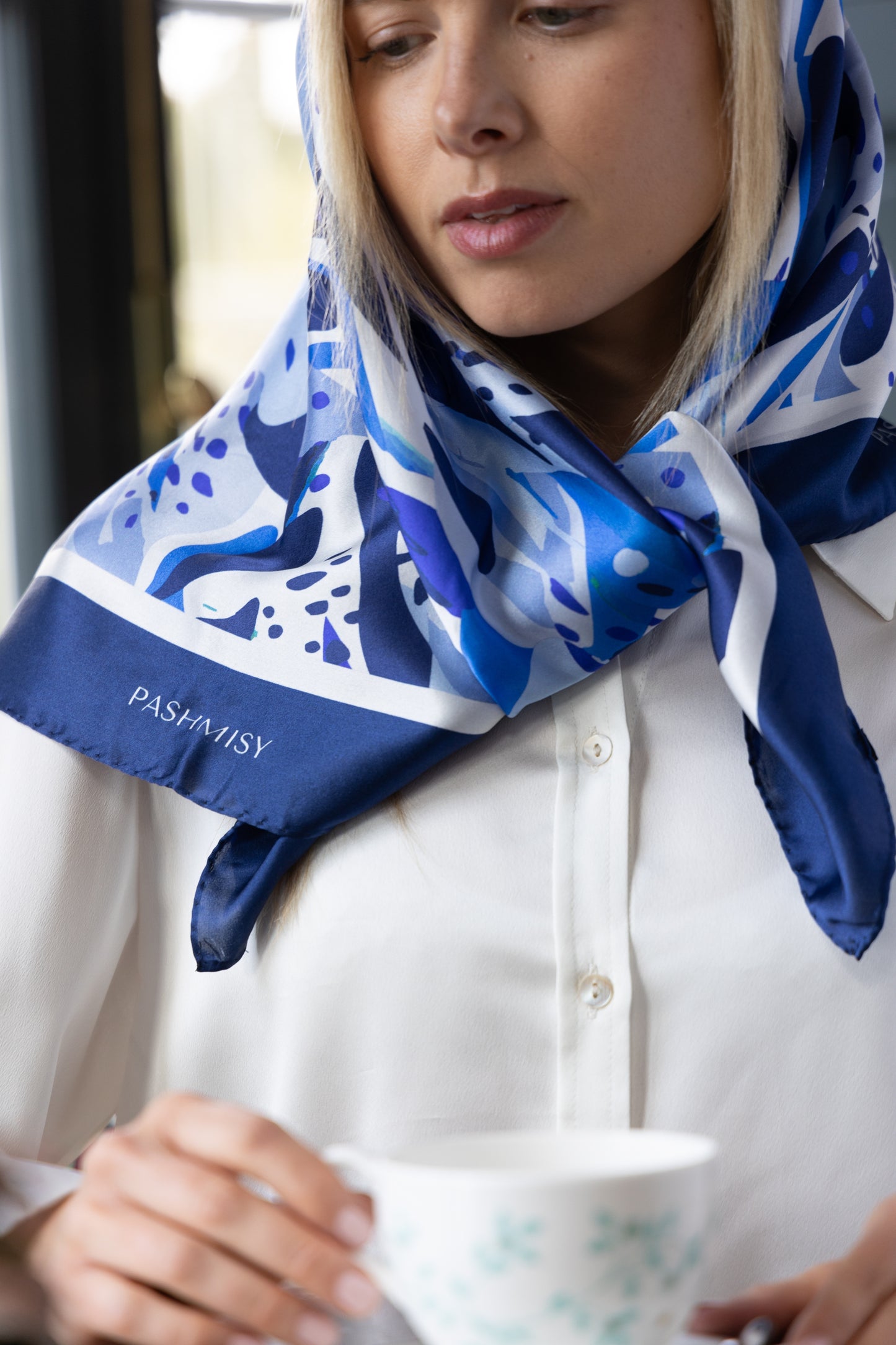 Royal Blue Haze Square Silk Scarf