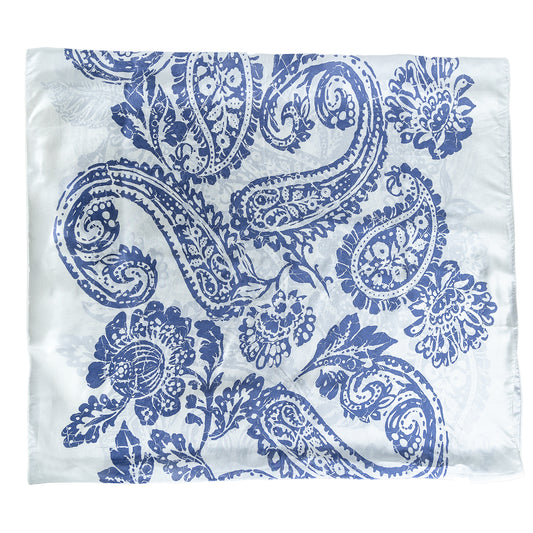 Navy Paisley Habotai Silk Scarf