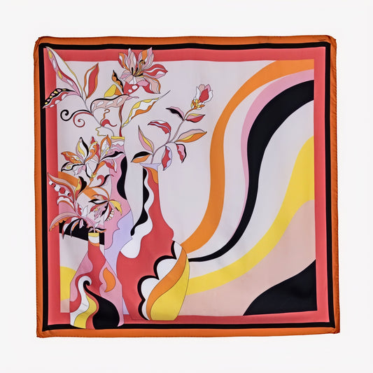 Peach Serene Bloomy Flower – Italian Silk Square Scarf (90 x 90 cm)