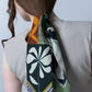 Abstract Bloom Skinny Silk Scarf In Mustard and Purple