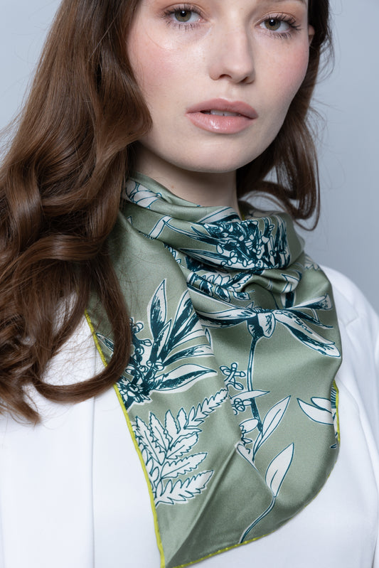 Botanical Symphony Silk Bandana in Sage