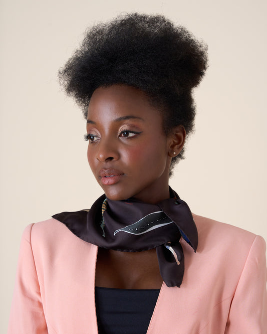 Chocolate Leaves Charm Italian Silk Scarf Bandana (53x53cm)