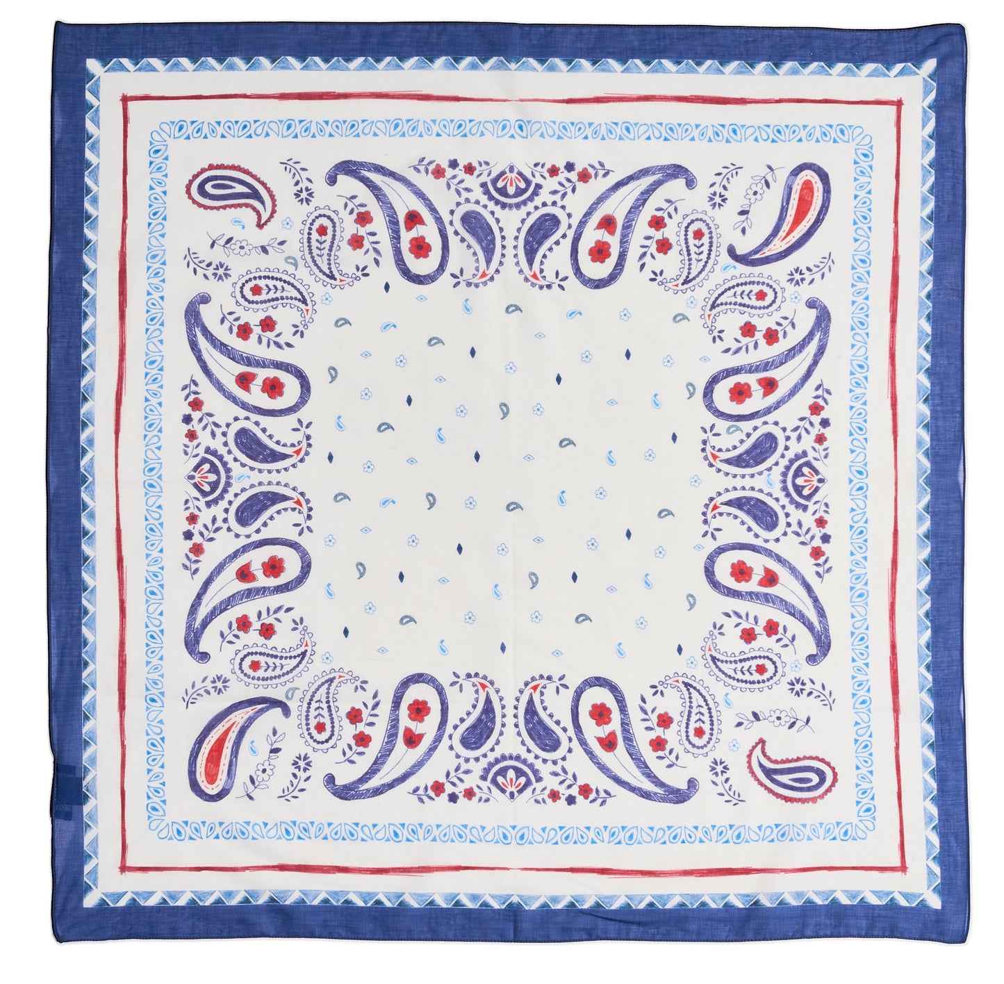 Blue Paisley Cotton Bandana Scarf – Square Cotton Scarf (70 × 70 cm)