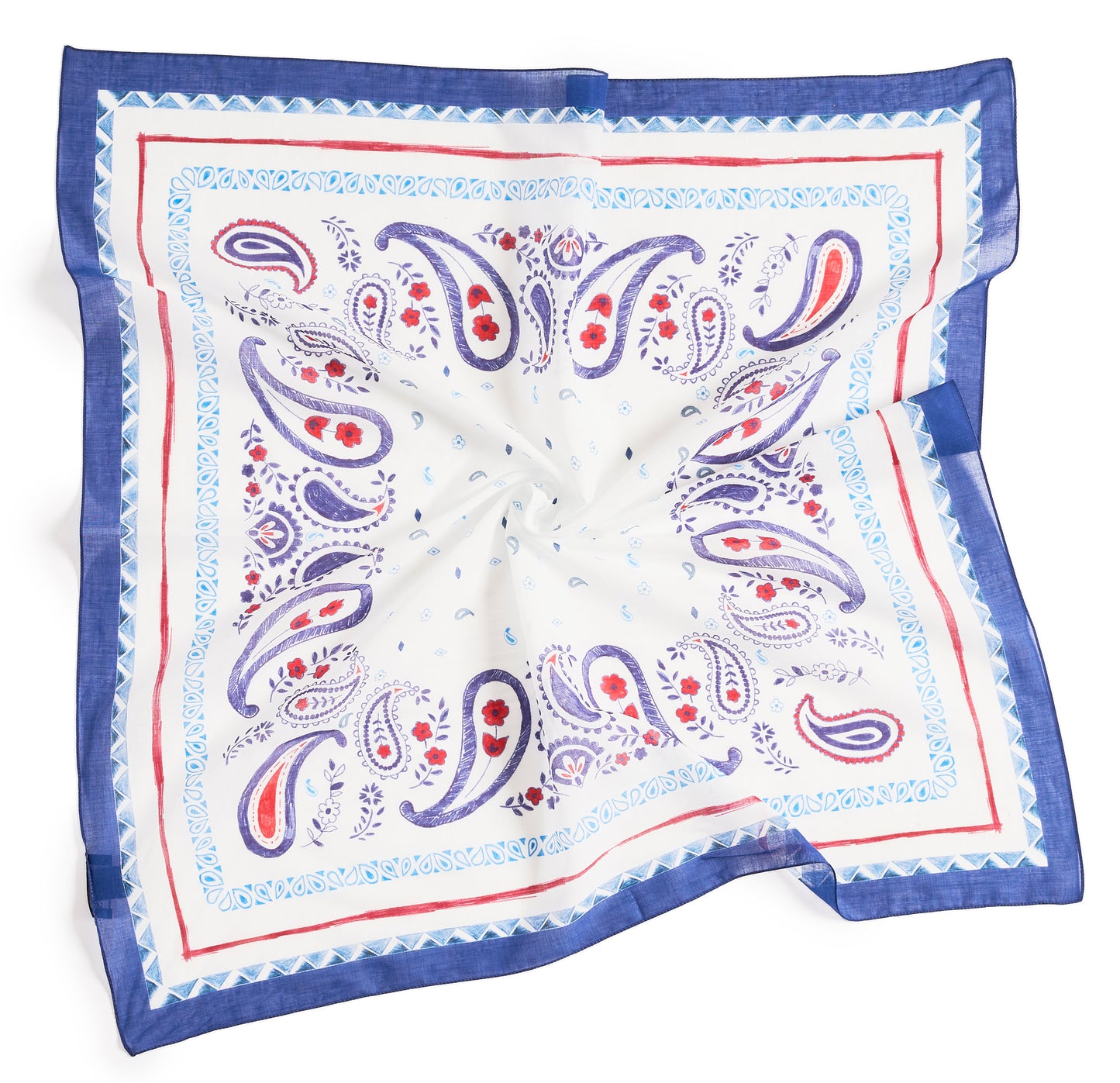 Blue Paisley Cotton Bandana Scarf – Square Cotton Scarf (70 × 70 cm)