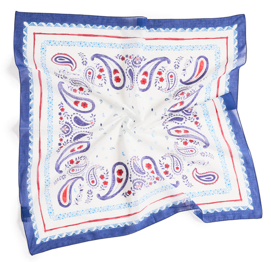 Blue Paisley Cotton Bandana Scarf – Square Cotton Scarf (70 × 70 cm)