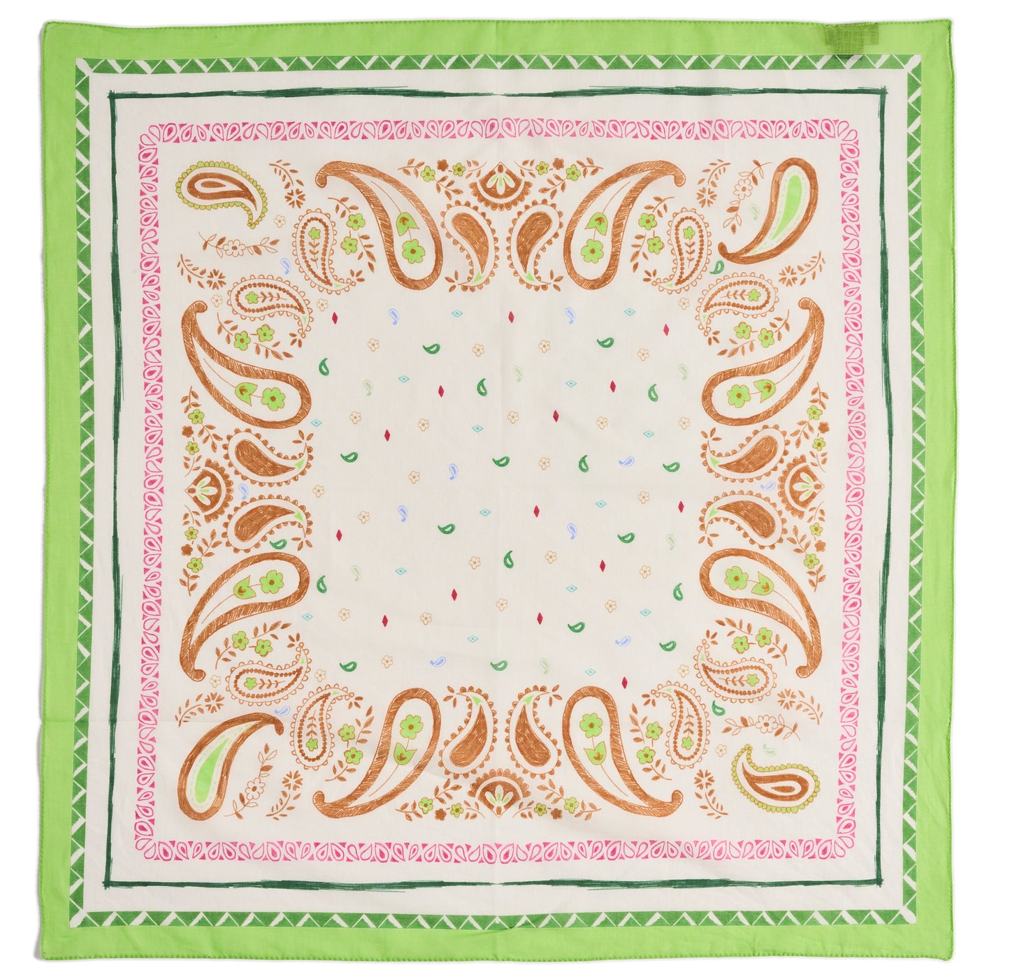 Mint Paisley Cotton Bandana Scarf – Square Cotton Neck Scarf (70 × 70 cm)