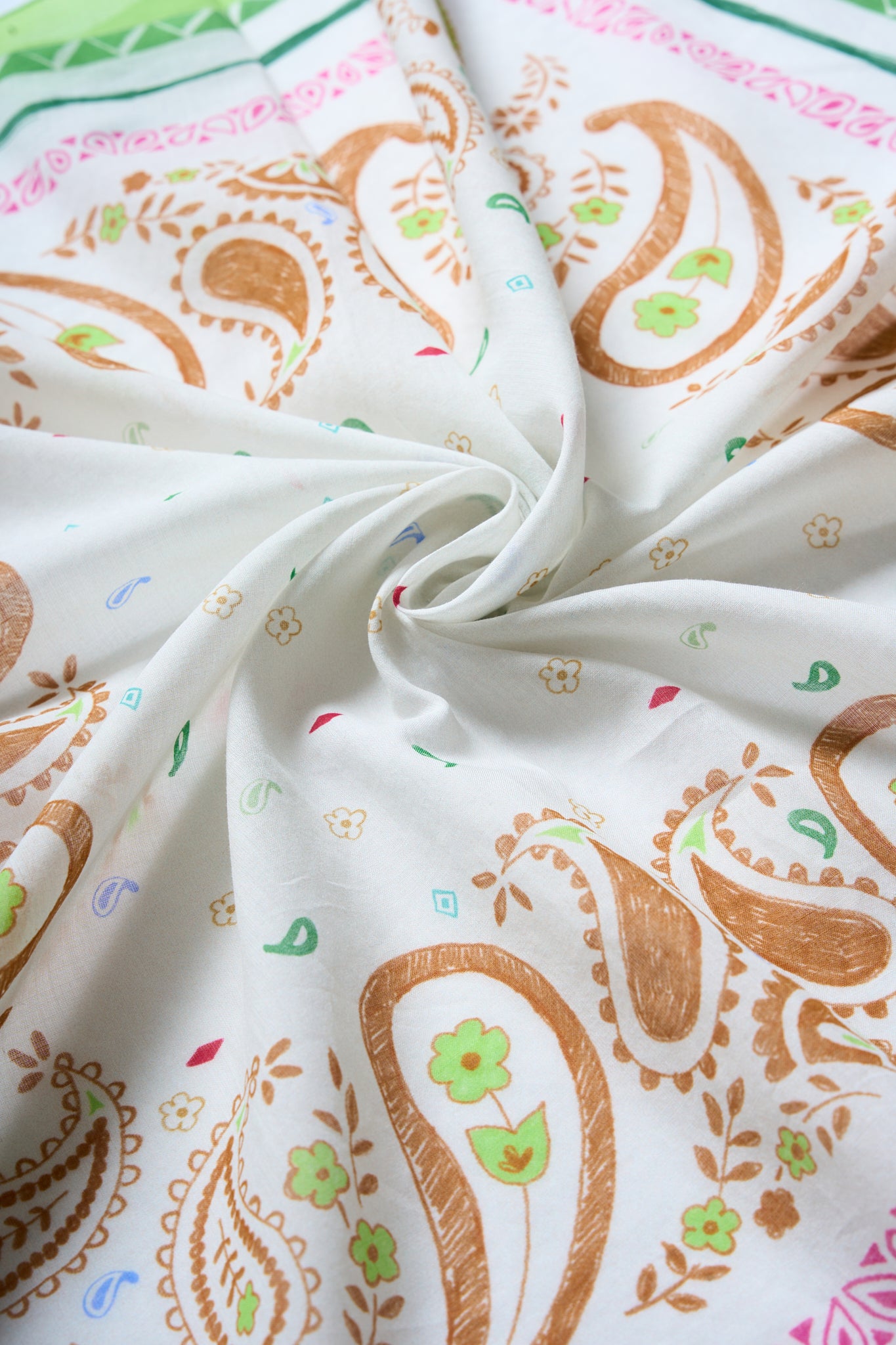 Mint Paisley Cotton Bandana Scarf – Square Cotton Neck Scarf (70 × 70 cm)