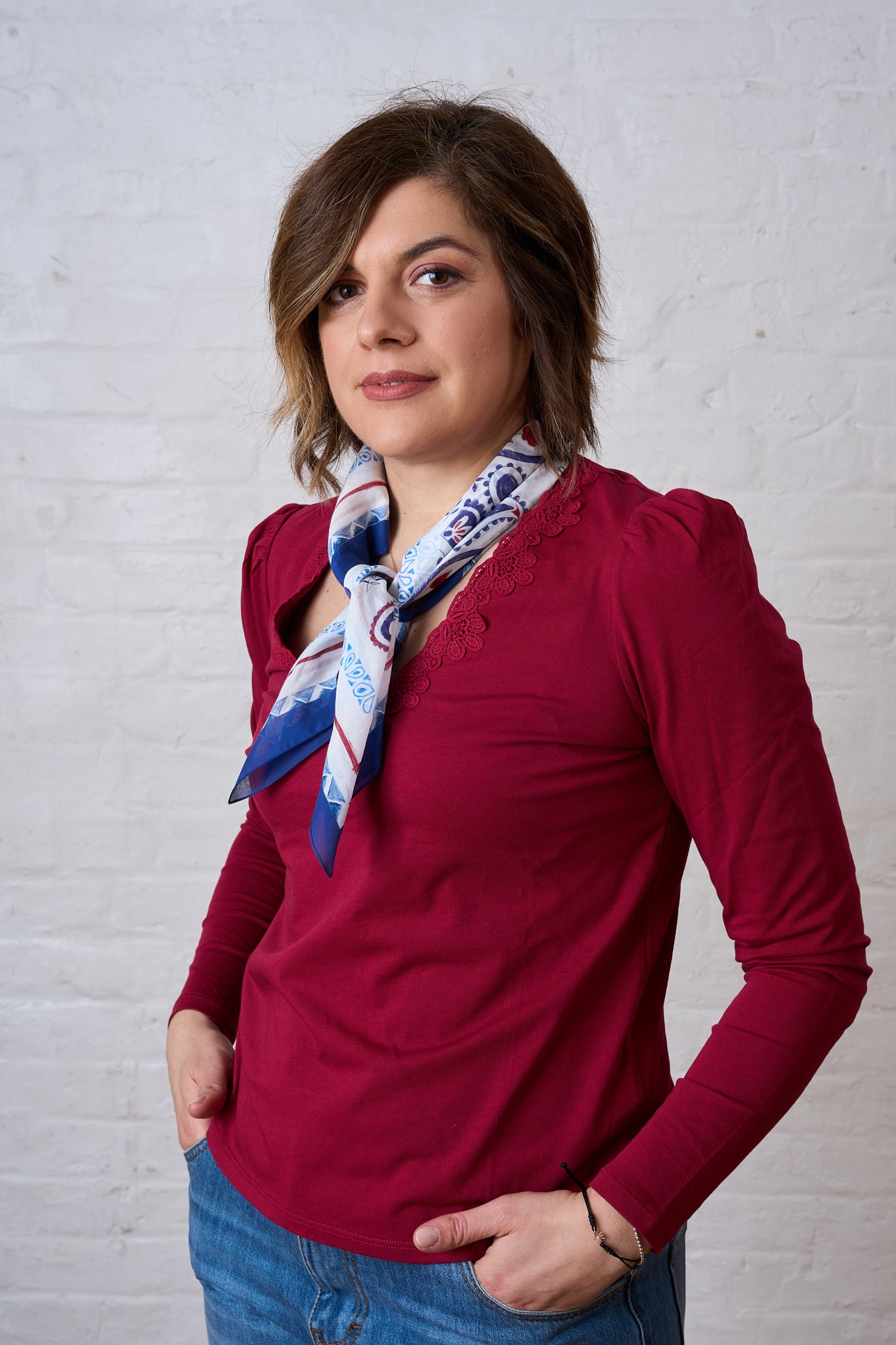 Blue Paisley Cotton Bandana Scarf – Square Cotton Scarf (70 × 70 cm)