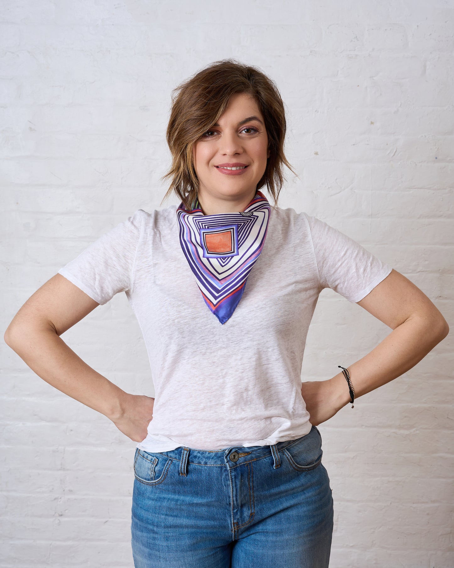 Prismatic Geometry Silk Scarf – Italian Square Silk Scarf (53 × 53 cm)