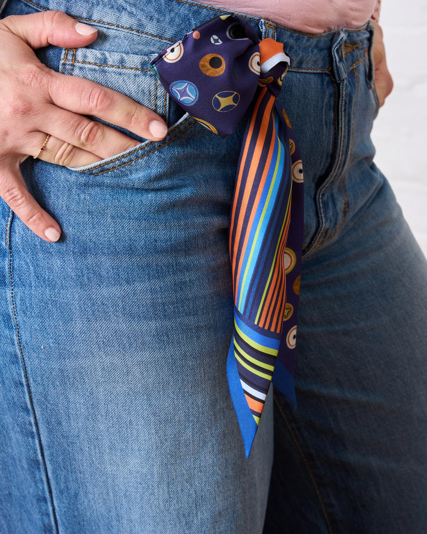 Cosmic Stripes Silk Ribbon – Navy (7x90cm)