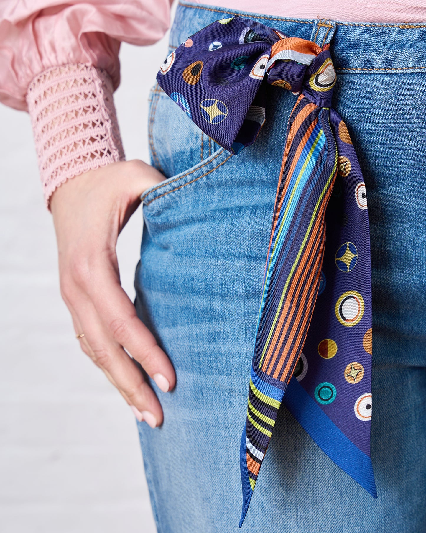 Cosmic Stripes Silk Ribbon – Navy (7x90cm)