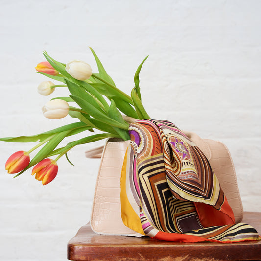 Sunset Geometry Silk Scarf – Italian Square Silk Scarf 53 × 53 cm
