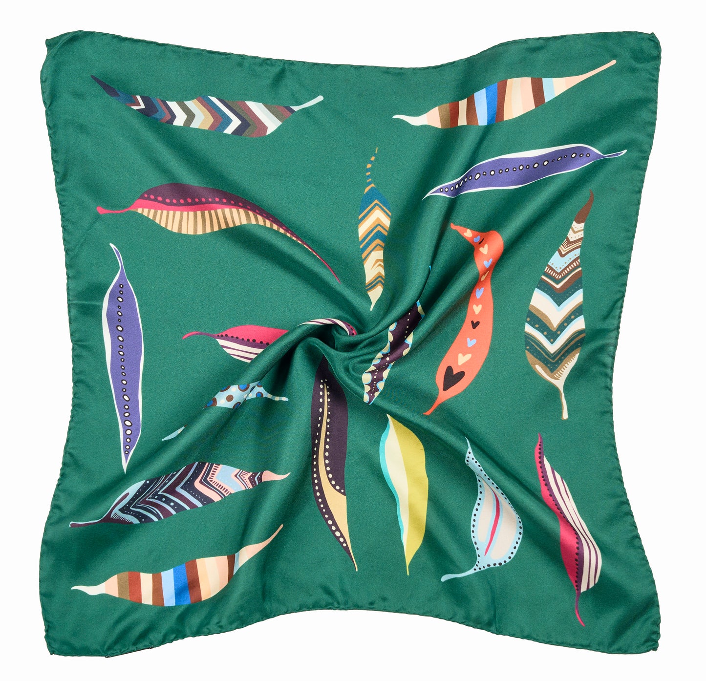 Teal Leaves Charm – Italian Silk Scarf Bandana (53 x 53 cm)