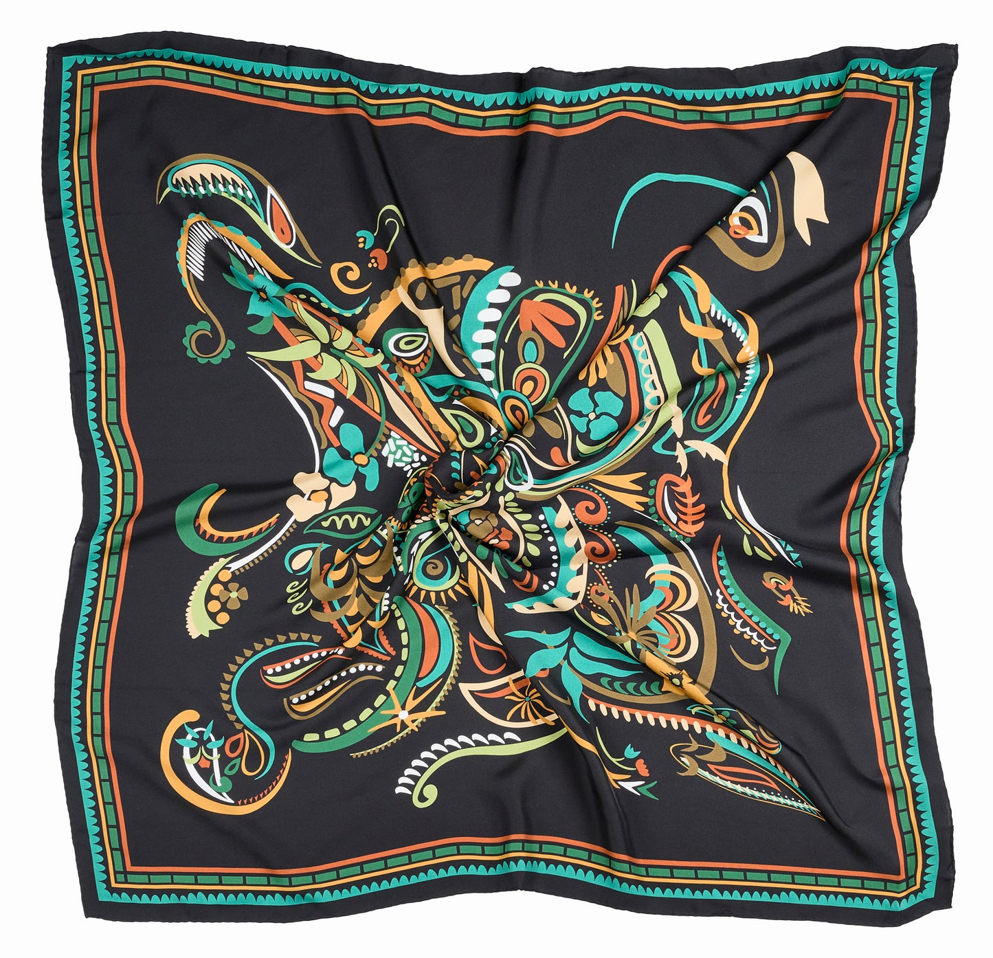 Emerald Paisley Elegance Italian Silk Square Scarf (90 x 90 cm)