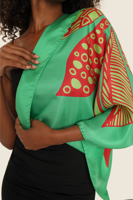 Emerald Chestnut Feuille Square Silk Scarf