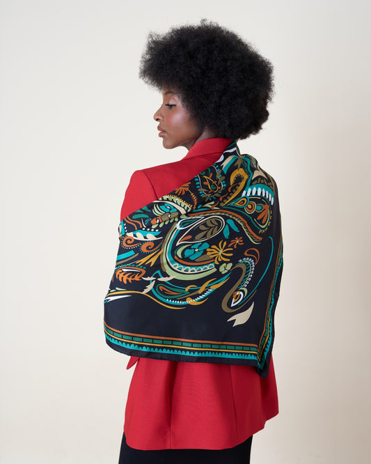 Emerald Paisley Elegance Italian Silk Square Scarf (90 x 90 cm)