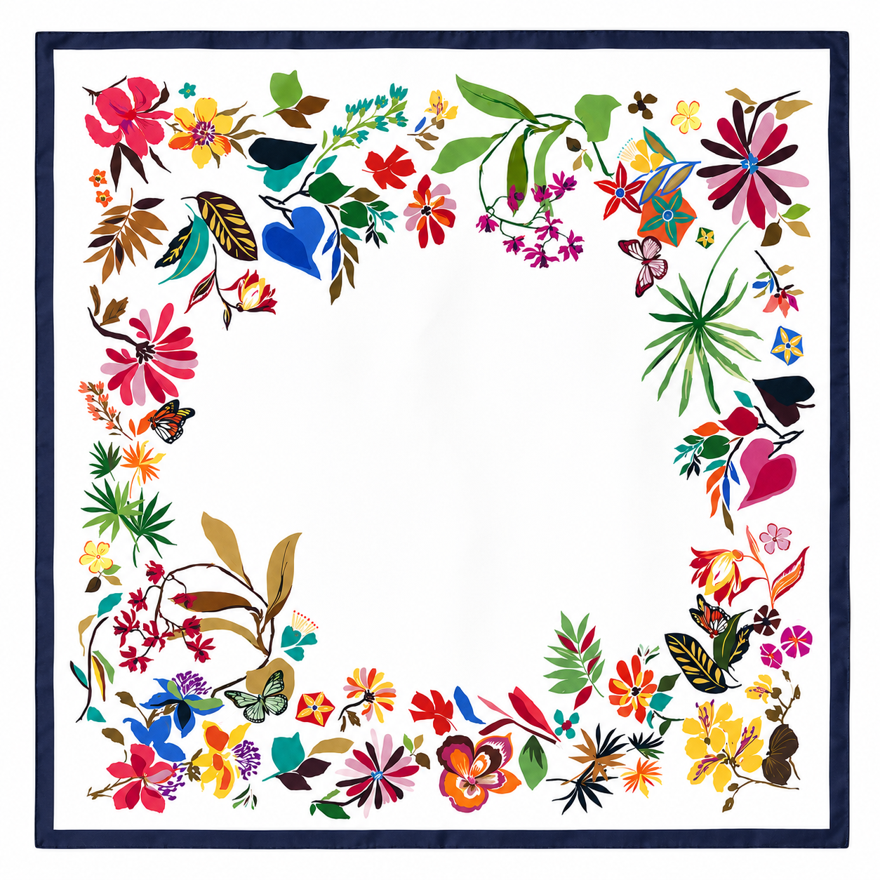 Floral Eden Navy and White – Italian Silk Square Scarf (90 x 90 cm)
