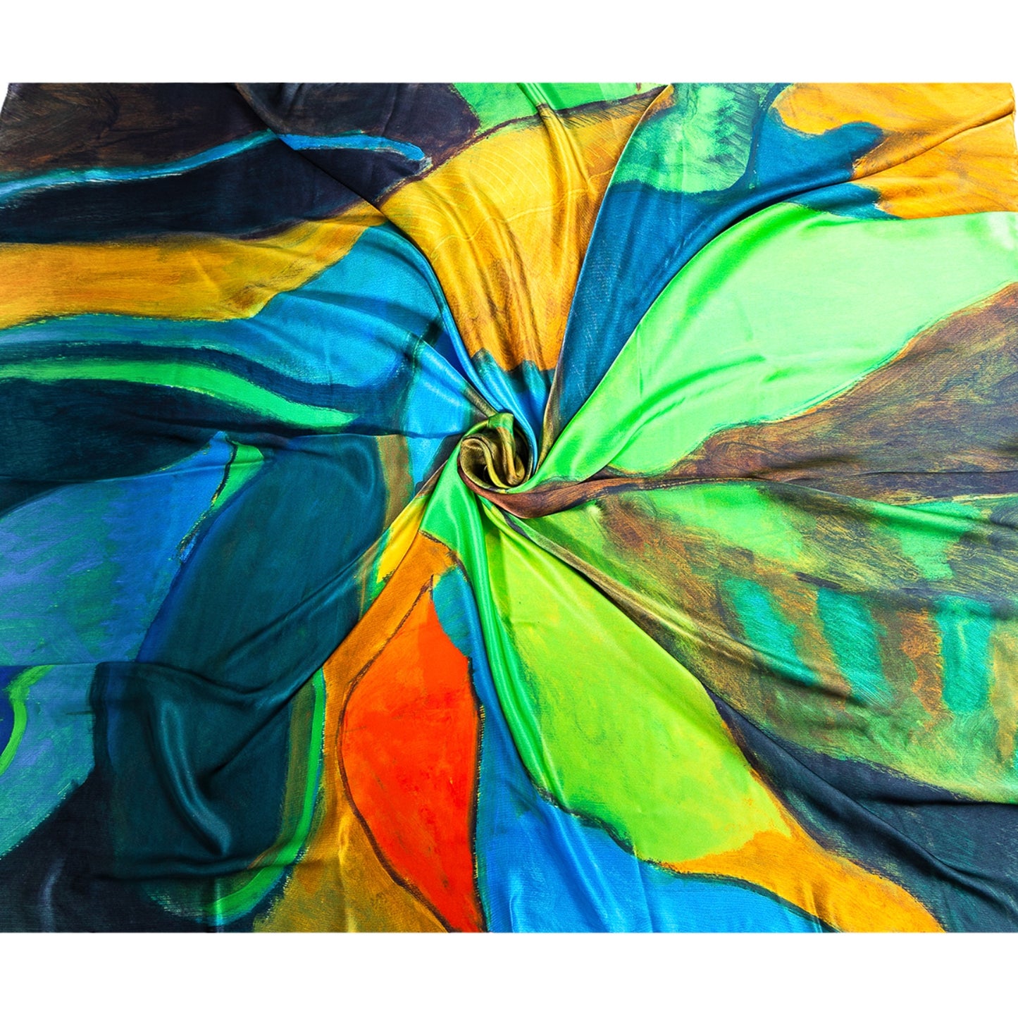 Oversized Square Silk Scarf in Green with Abstract Design