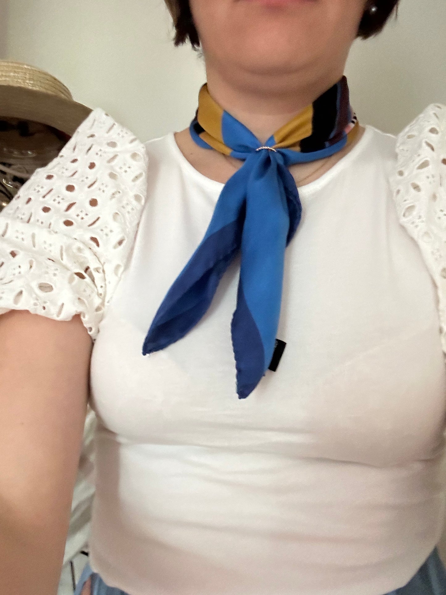 Pre-Loved Jolly Face Silk Scarf – Persian Blue (53 x 53 cm)