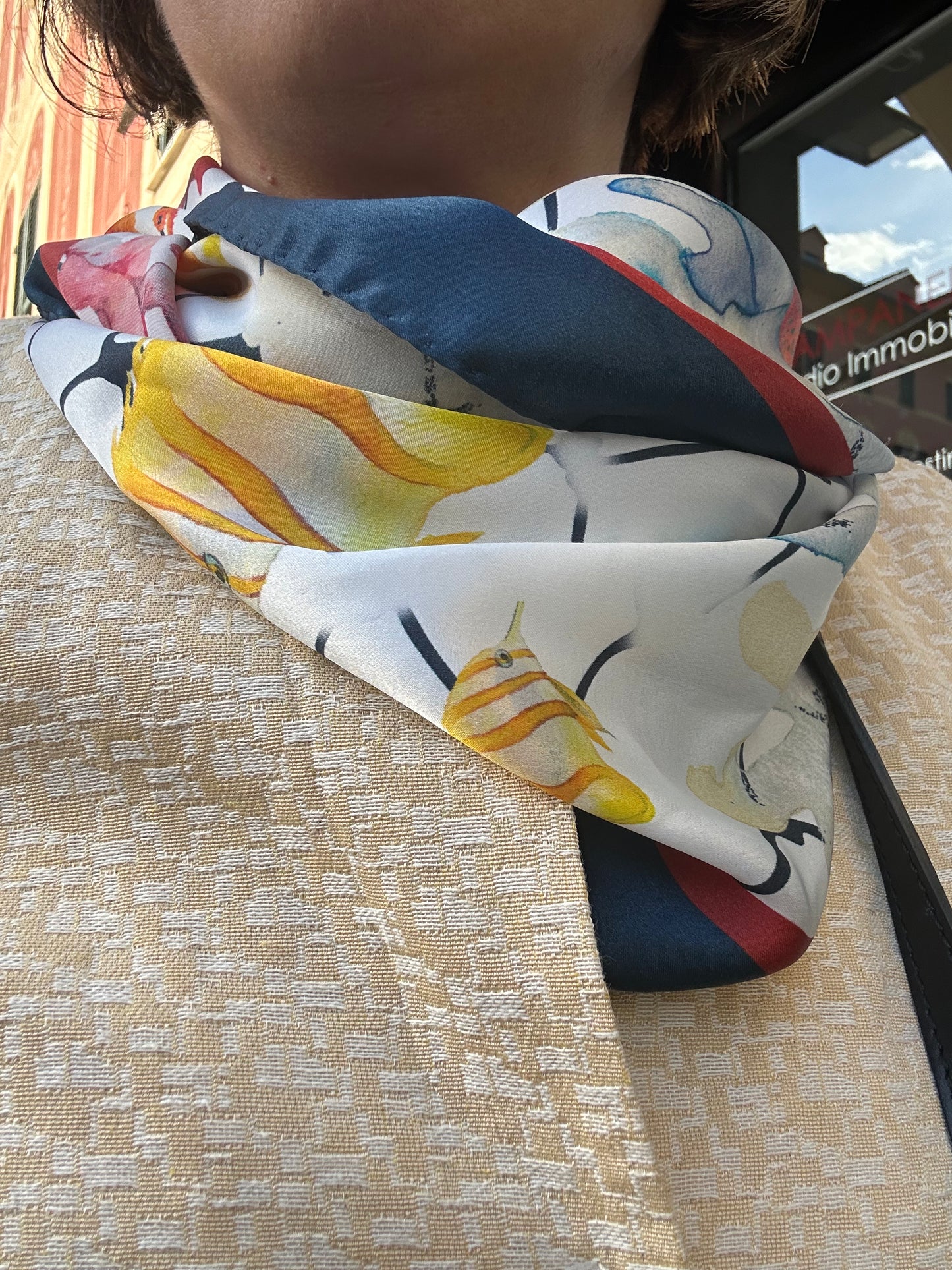 Floating Sealife Long Silk Scarf