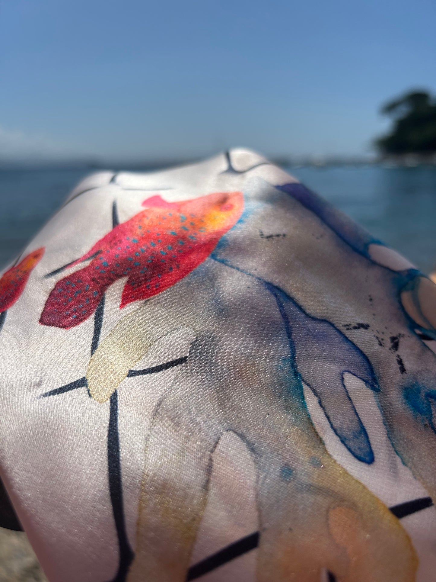 Floating Sealife Long Silk Scarf