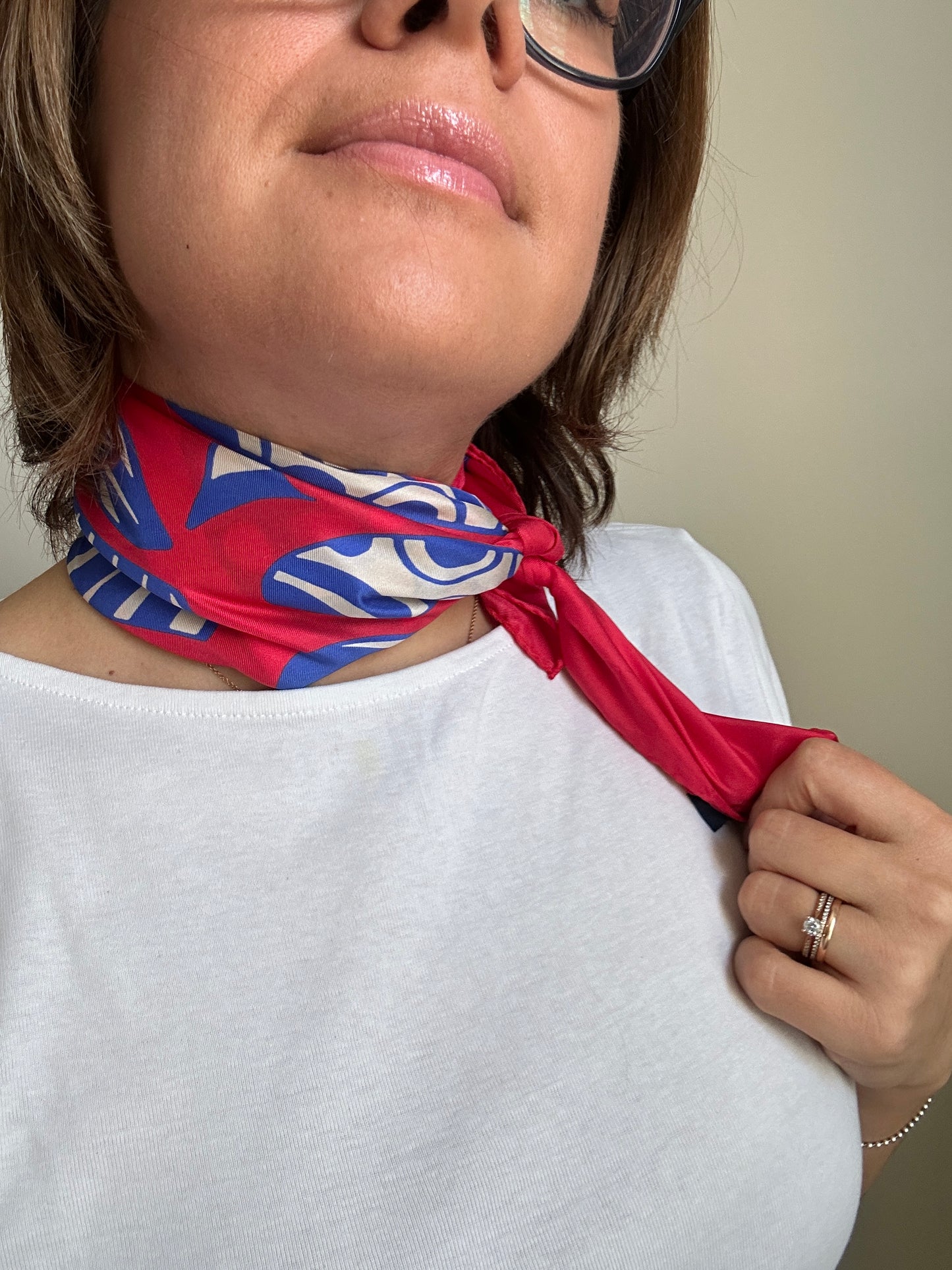 Solitary Flower Red-Purple Square Silk Scarf