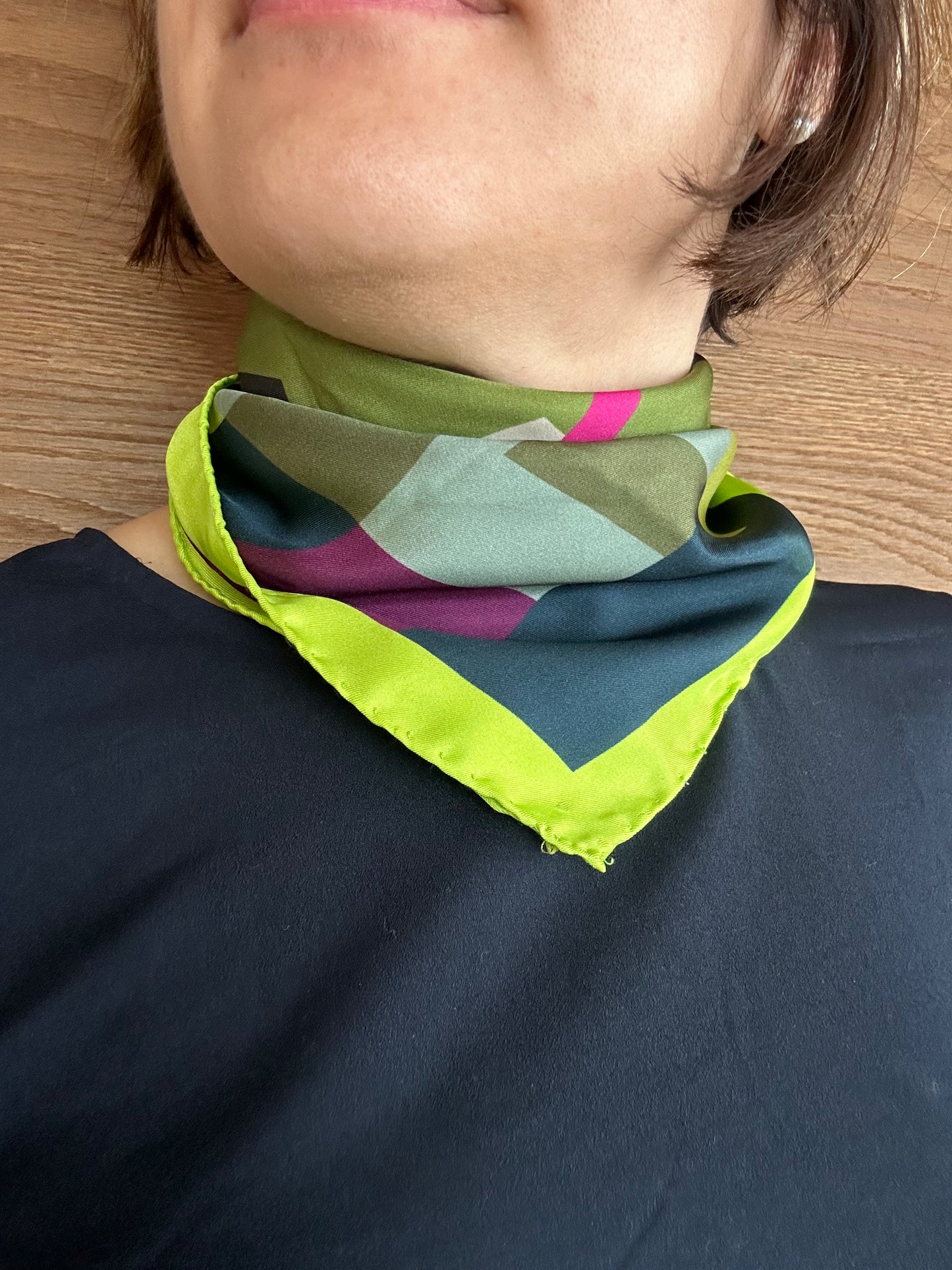 Pre-Loved Love Silk Scarf - Lime (53x53cm)