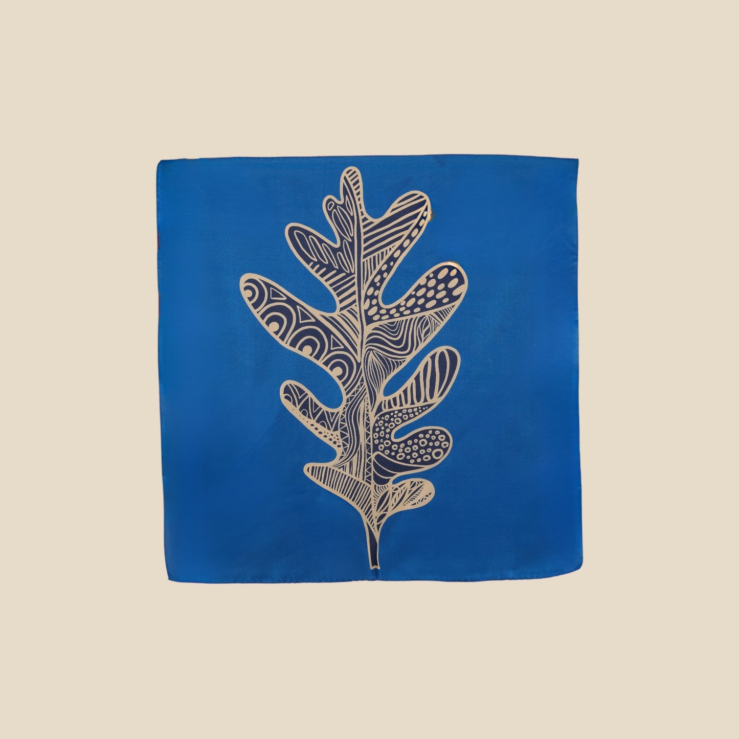 Indigo Blue Feuille Square Silk Scarf