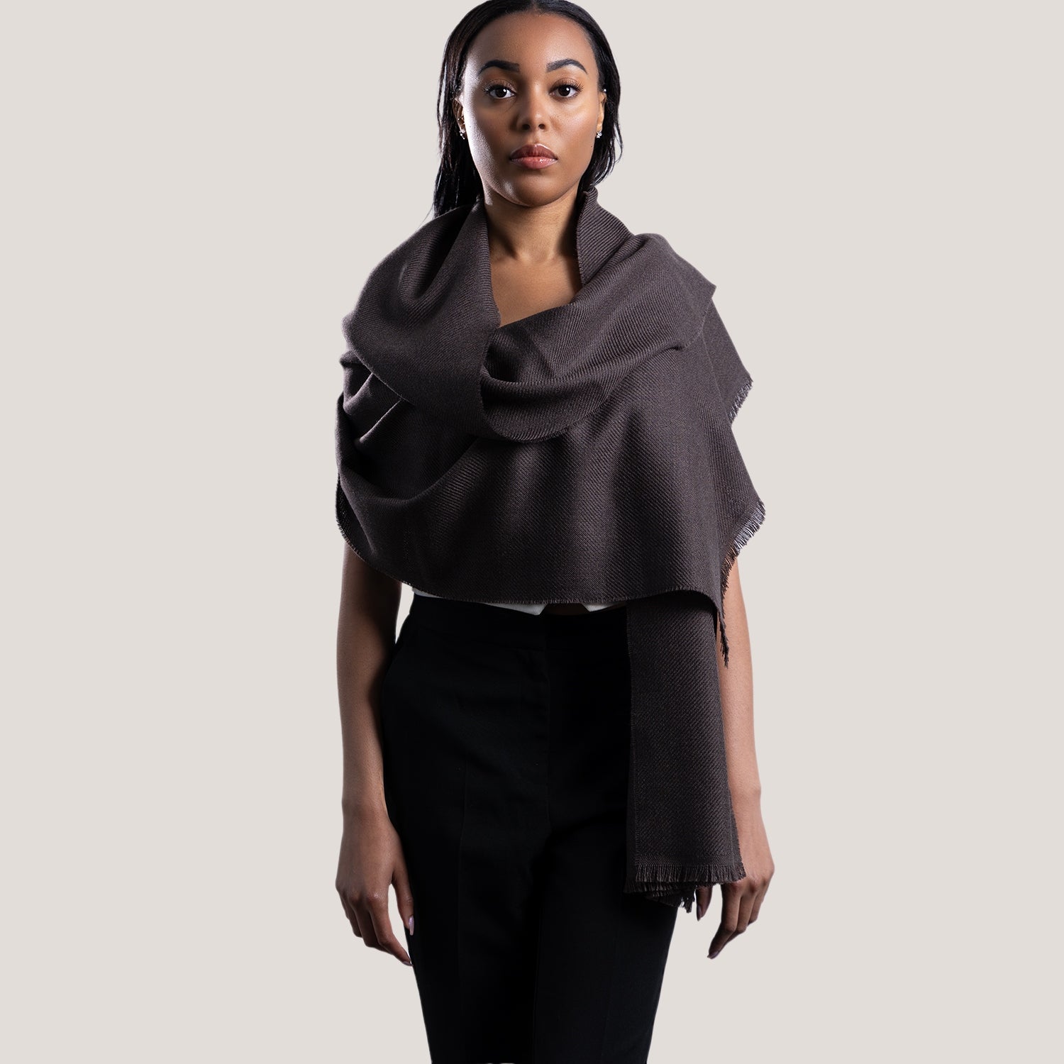 Lightweight Wool Shawl in Dark Brown