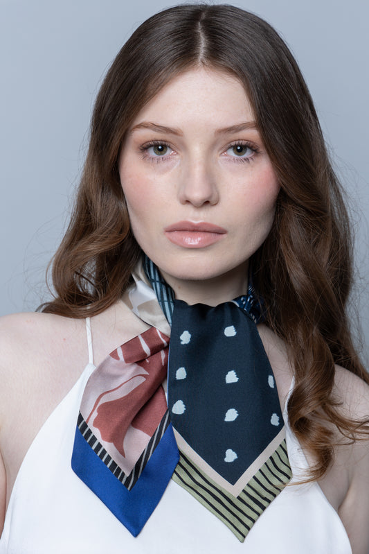 Midnight Bloom Silk Scarf in Navy and Sage