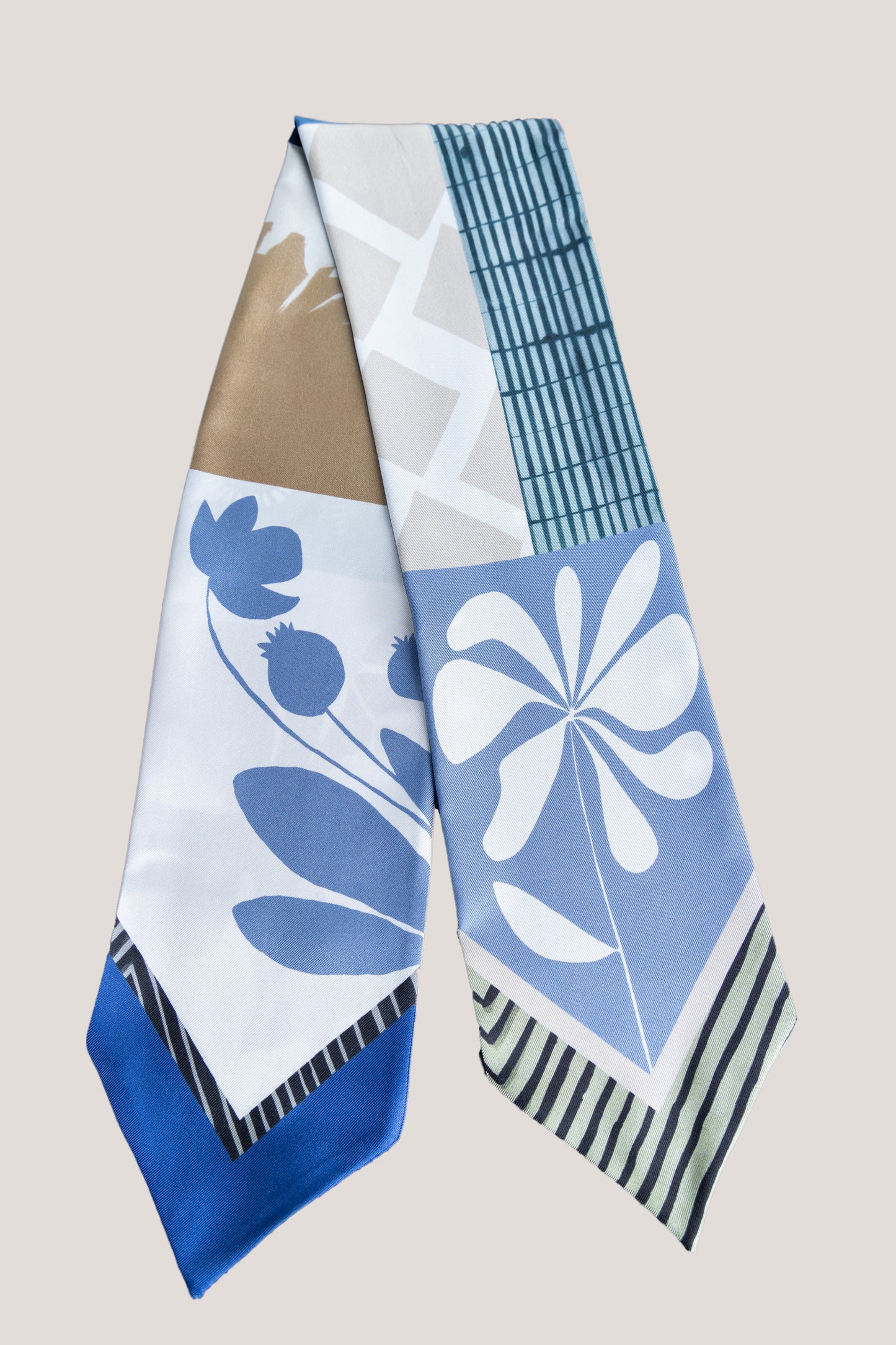 Midnight Bloom Silk Scarf in Navy and Sage