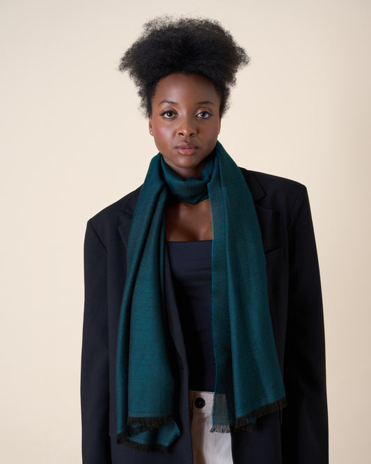 Midnight Teal Cashmere and Silk Shawl – Made in Italy (47x180 cm)