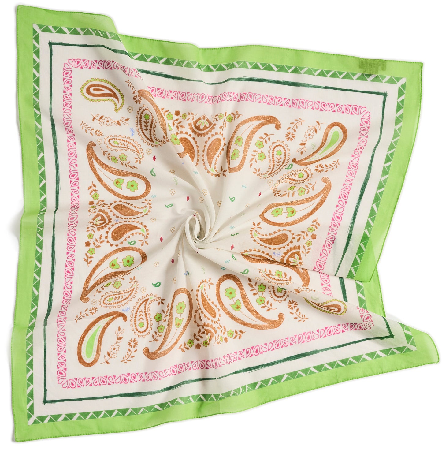 Mint Paisley Cotton Bandana Scarf – Square Cotton Neck Scarf (70 × 70 cm). Made in Italy