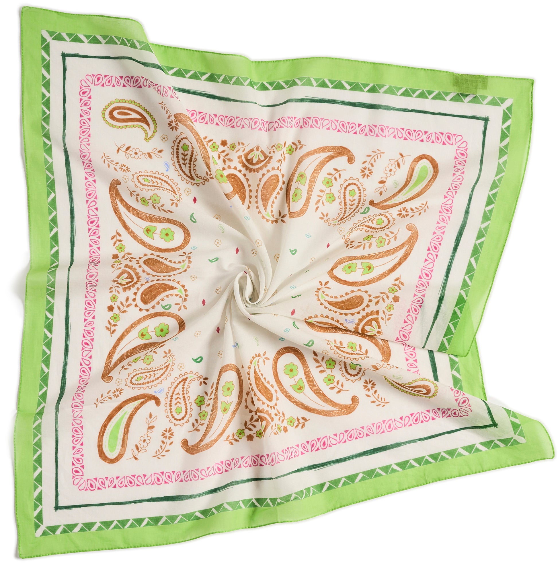 Mint Paisley Cotton Bandana Scarf – Square Cotton Neck Scarf (70 × 70 cm). Made in Italy