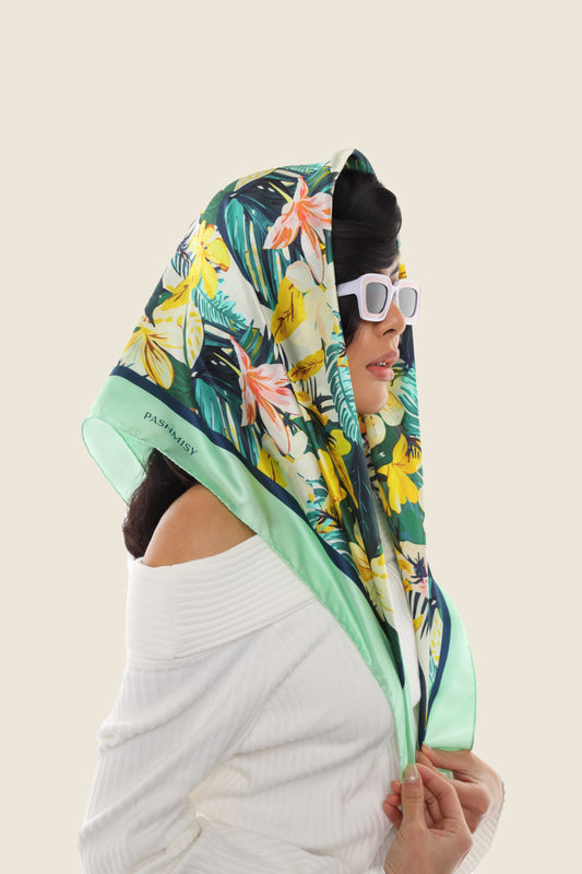 Pistachio Exotic Paradise Silk Scarf (90x90 cm)