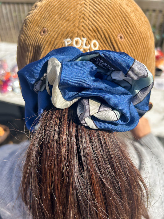 Sky Blue with Floral Motif Scrunchie