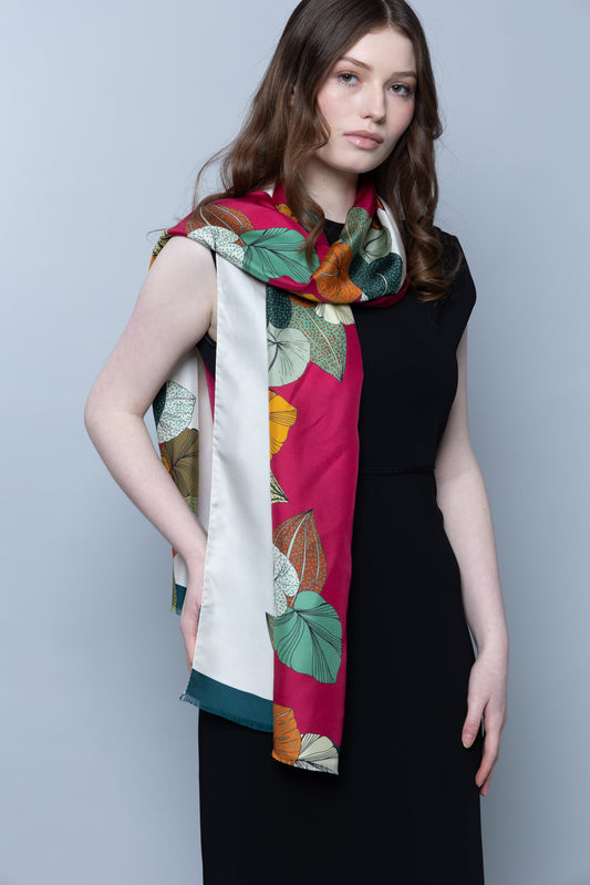 Tropical Bloom Magenta Silk Scarf