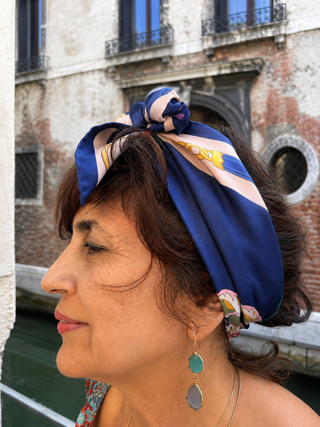 VENTAGLIO BLUE – ITALIAN SILK SQUARE SCARF (90 X 90 CM)