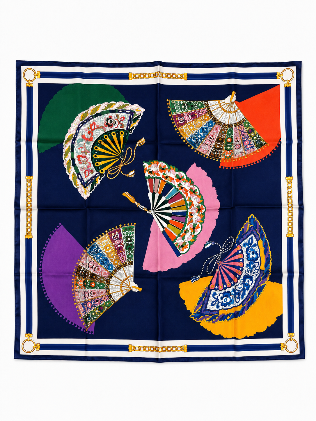 VENTAGLIO BLUE – ITALIAN SILK SQUARE SCARF (90 X 90 CM)