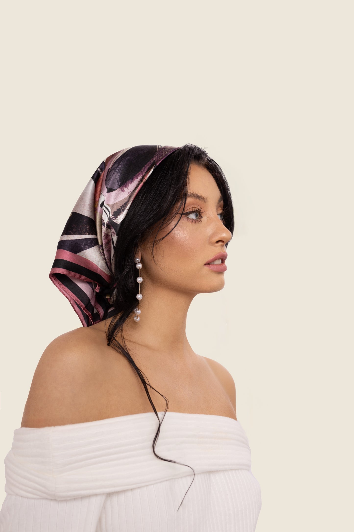 Pale Mauve Wave Flow Square Silk Scarf