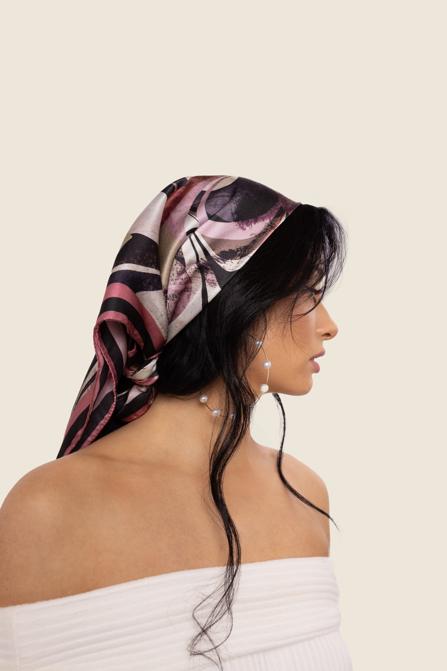 Pale Mauve Wave Flow Square Silk Scarf