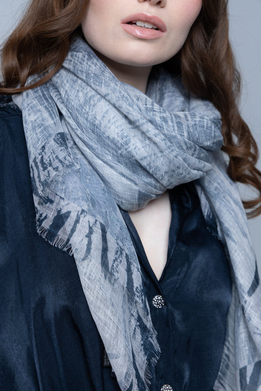 Ocean Breeze Linen Shawl in Indigo Blue