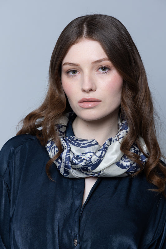 Navy Paisley Habotai Silk Scarf