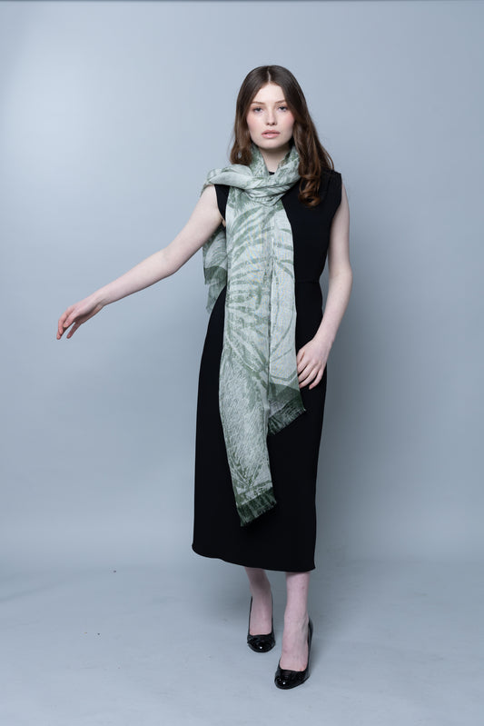 Verdant Breeze Linen Scarf in Sage Green